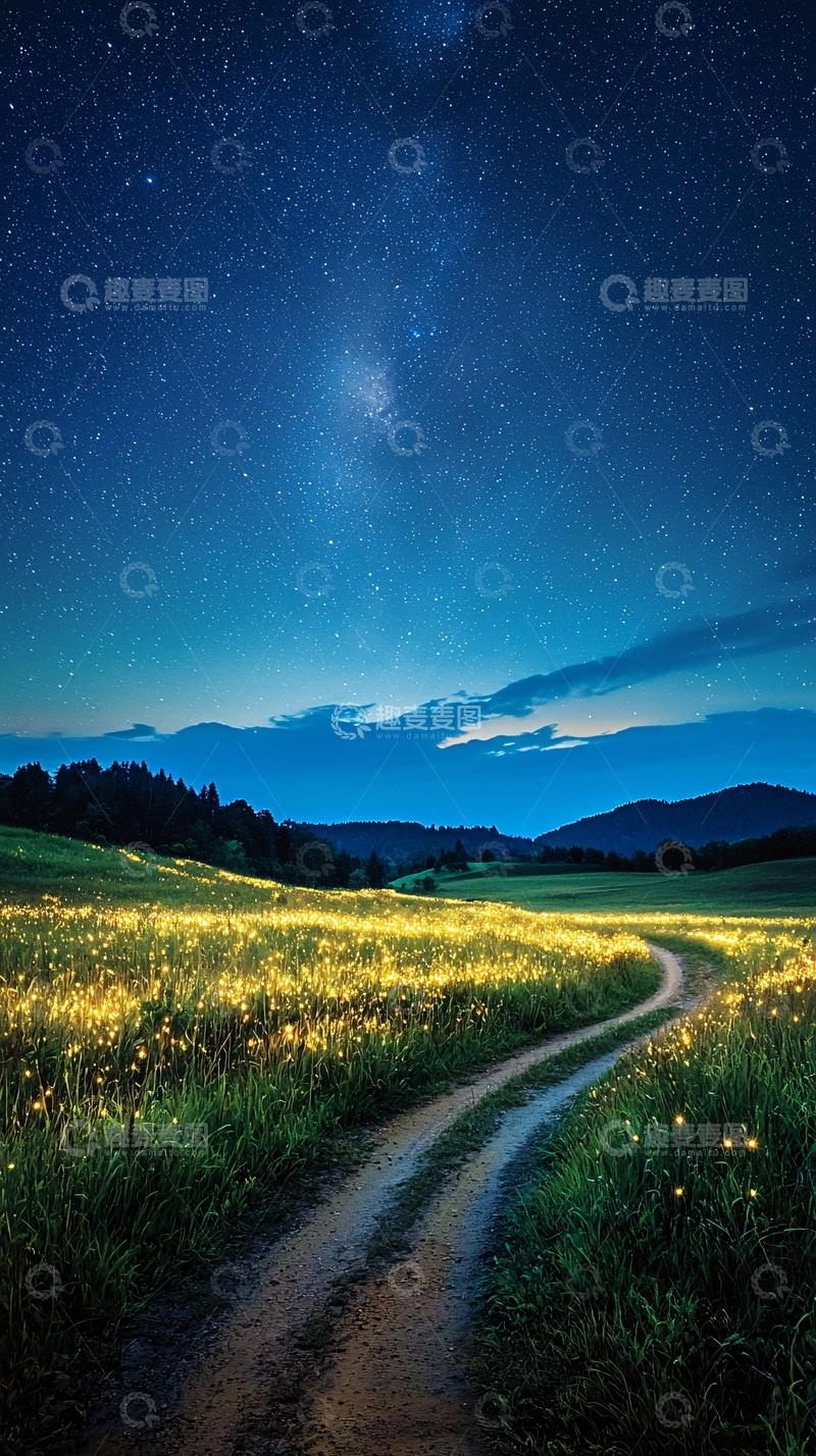 高清大图下载【趣麦麦图】夜空下的萤火虫小径