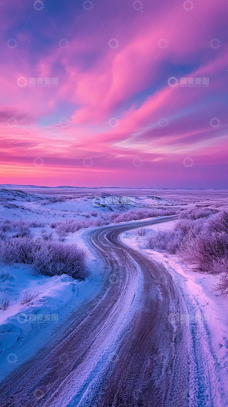 高清大图下载【趣麦麦图】冬夜雪路风景