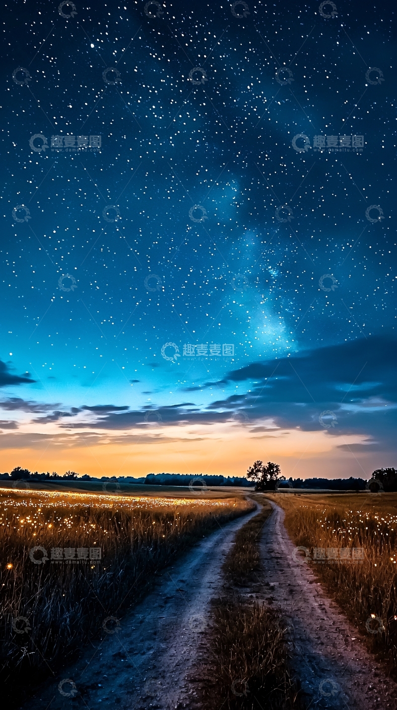 高清大图下载【趣麦麦图】夜空下的乡村小路