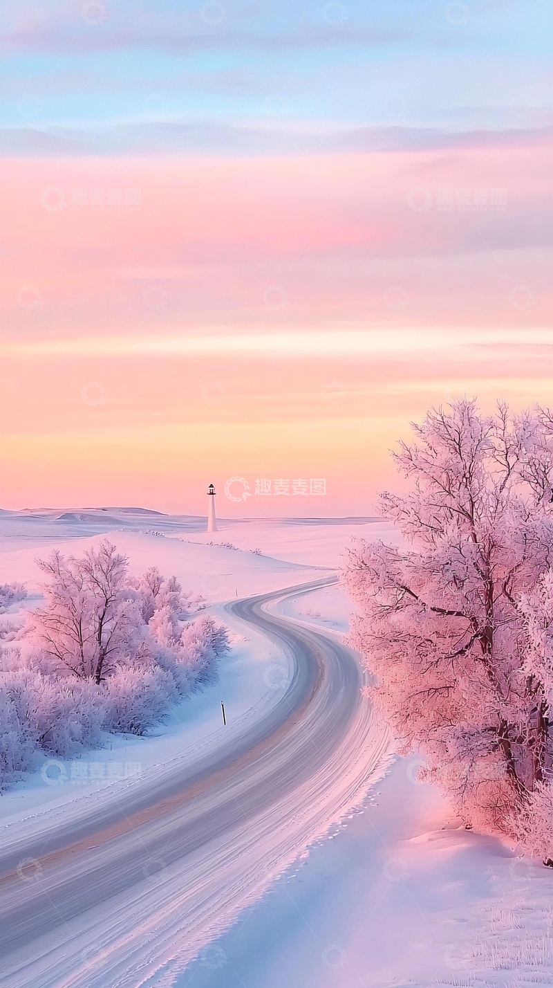 高清大图下载【趣麦麦图】冬日雪景中的蜿蜒小路