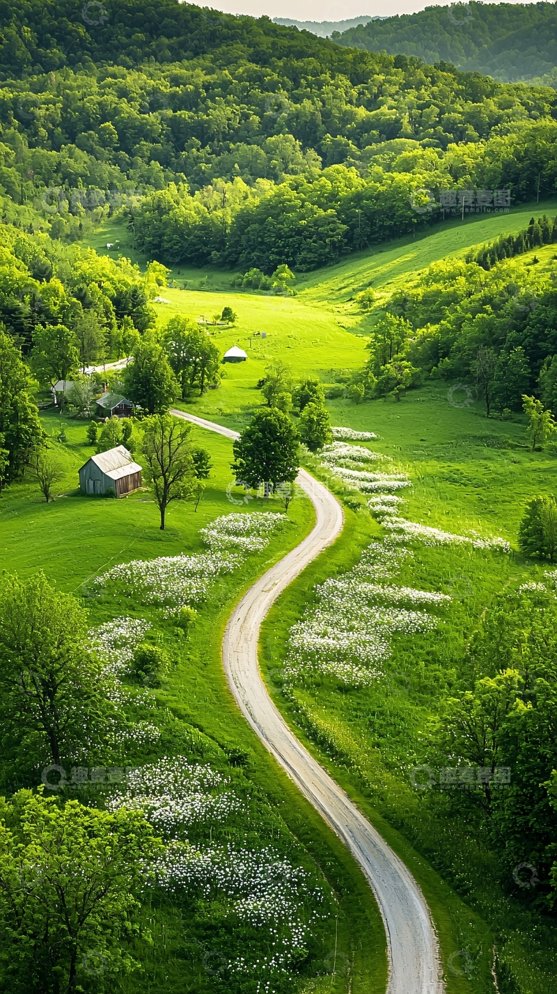 高清大图下载【趣麦麦图】绿色山谷蜿蜒小路自然风光