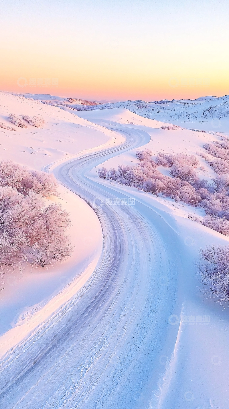 高清大图下载【趣麦麦图】冬日雪景蜿蜒山路