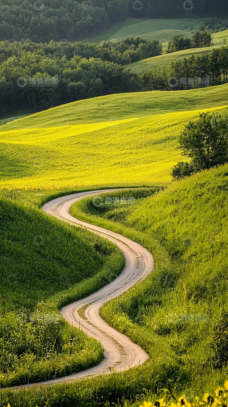 高清大图下载【趣麦麦图】蜿蜒小路与绿色田野