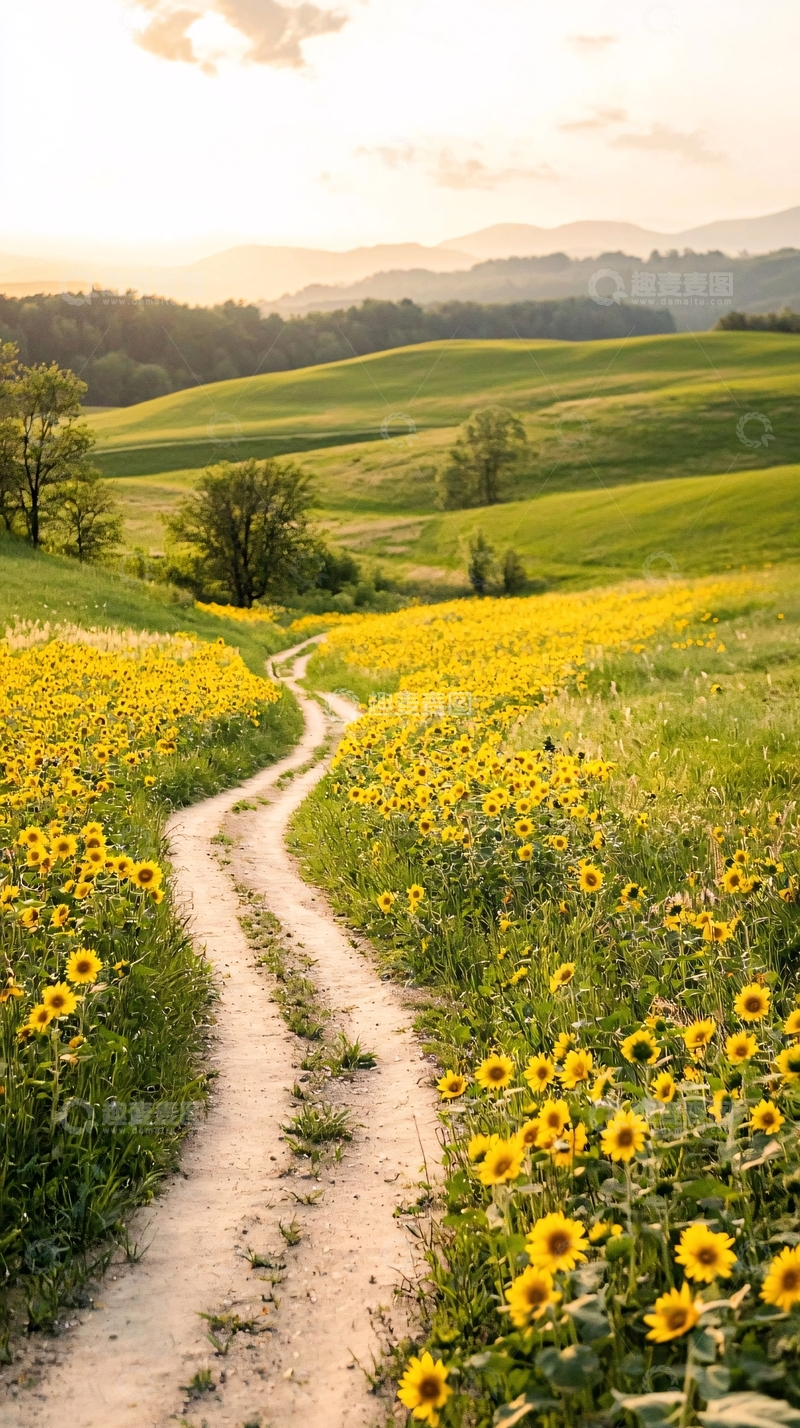 高清大图下载【趣麦麦图】向日葵田野小路风景