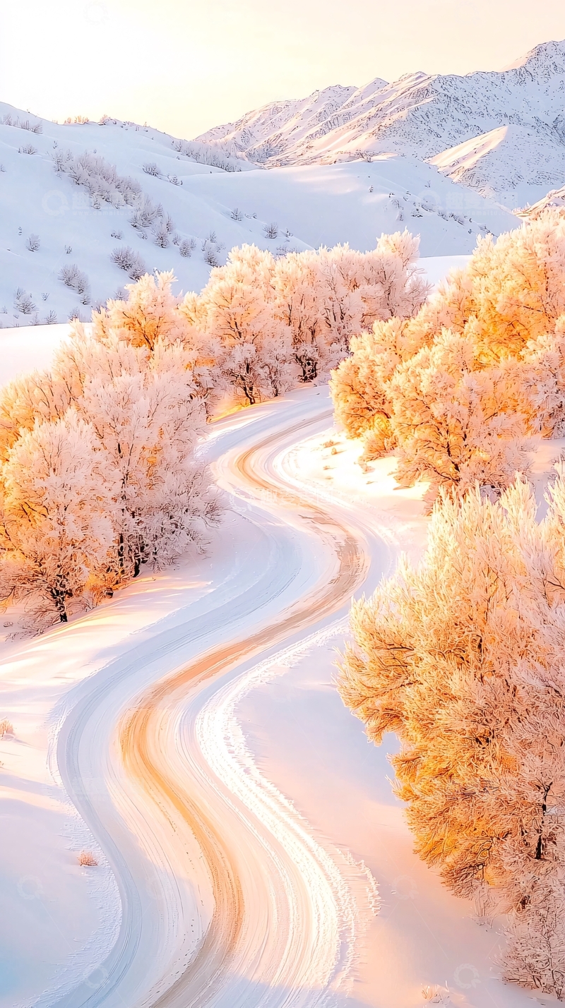 高清大图下载【趣麦麦图】冬日雪景蜿蜒山路