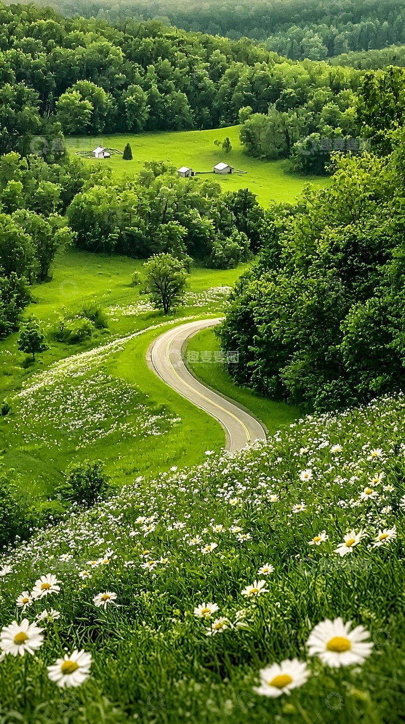 高清大图下载【趣麦麦图】蜿蜒小路与绿色田野的自然风光