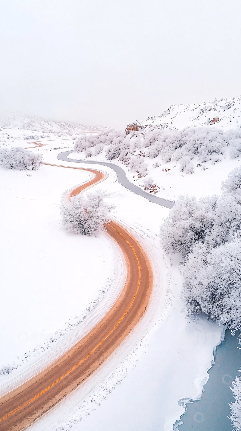 高清大图下载【趣麦麦图】雪地蜿蜒公路风景