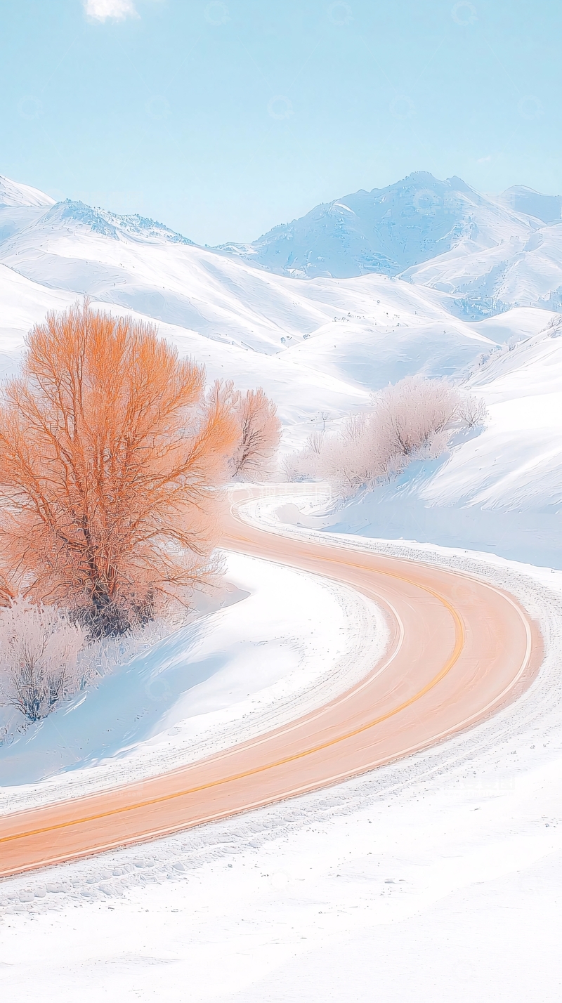 高清大图下载【趣麦麦图】冬日雪景蜿蜒山路
