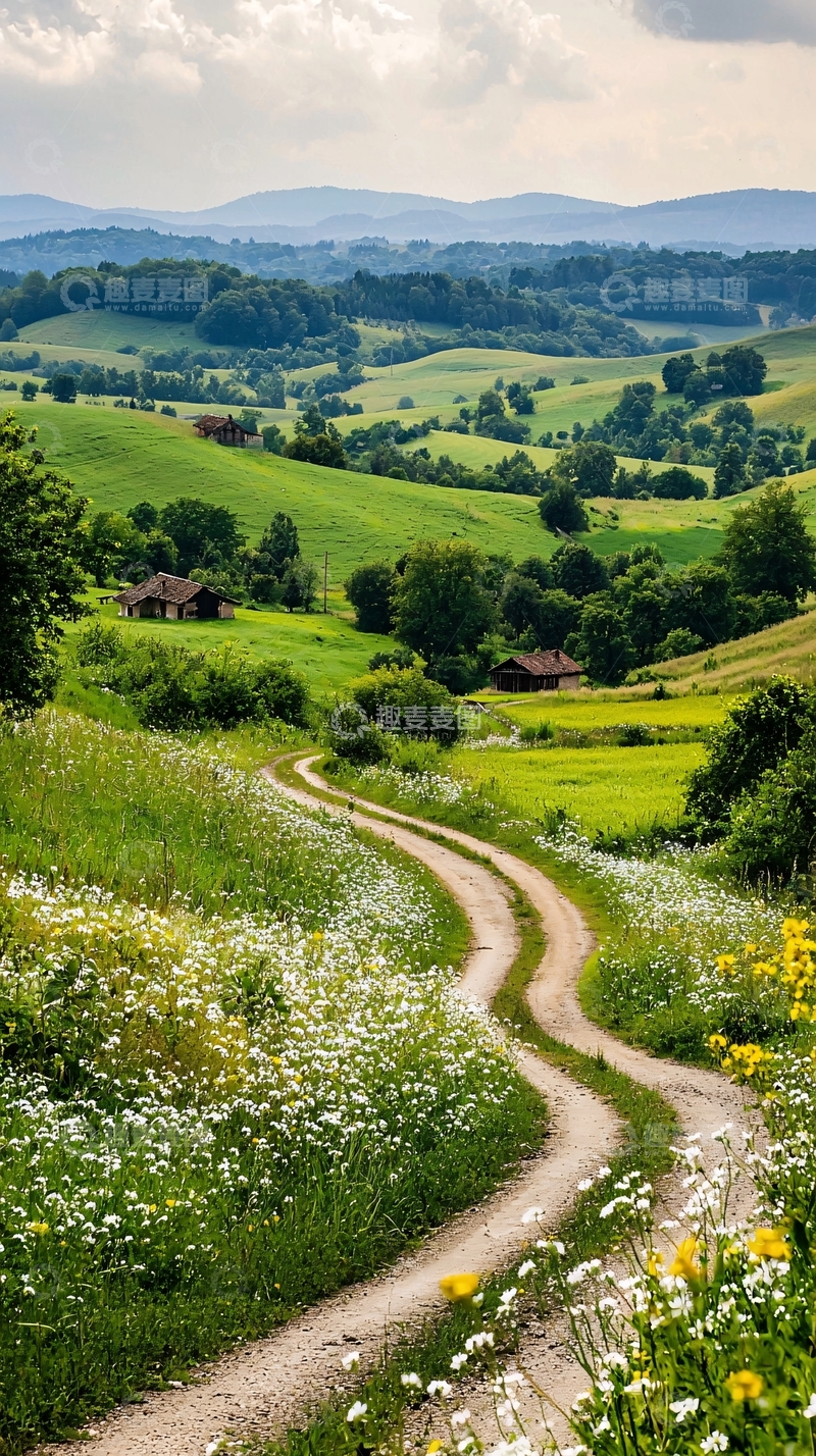 高清大图下载【趣麦麦图】乡村小路与绿色田野