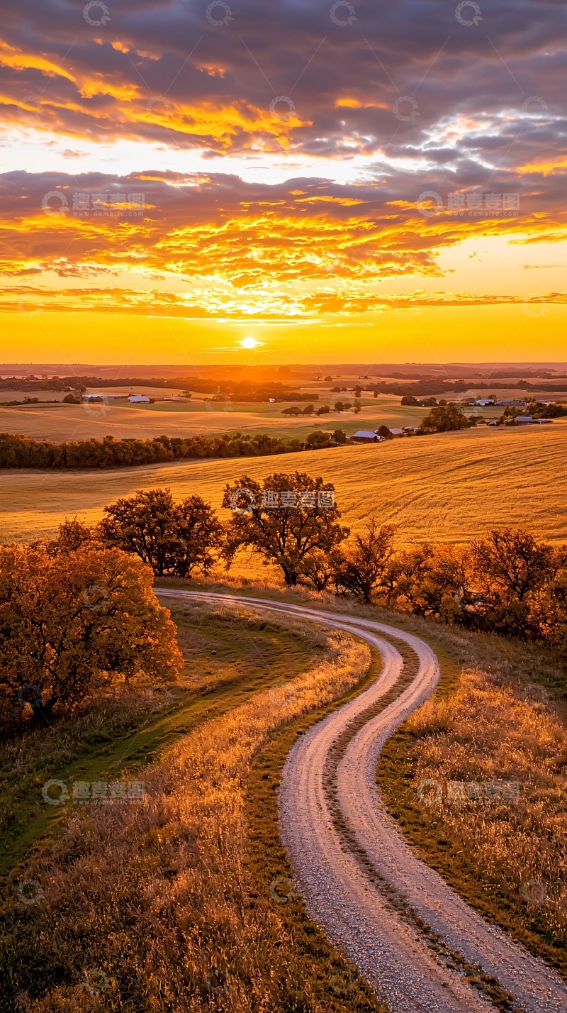 高清大图下载【趣麦麦图】夕阳下的乡村小路