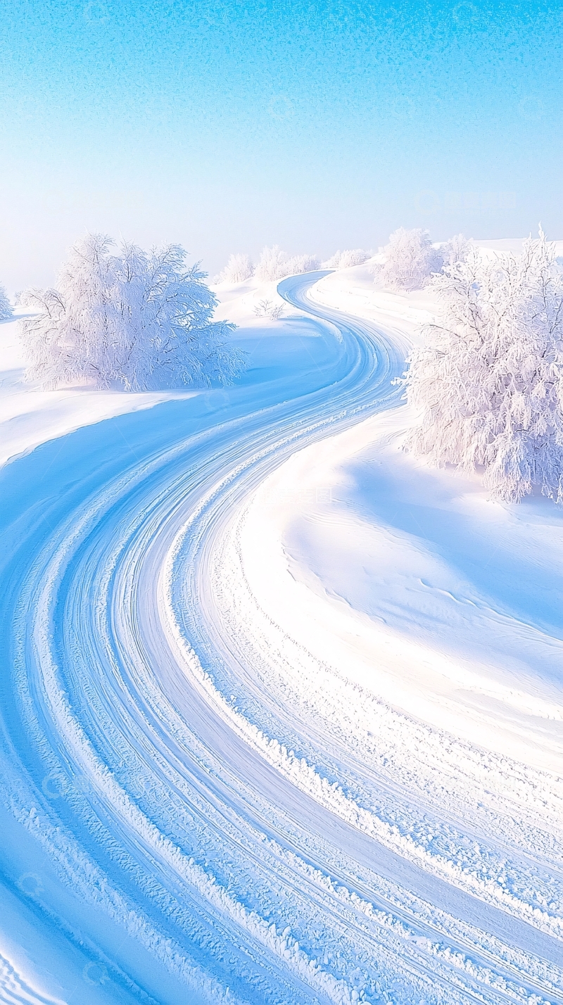 高清大图下载【趣麦麦图】冬日雪景蜿蜒山路