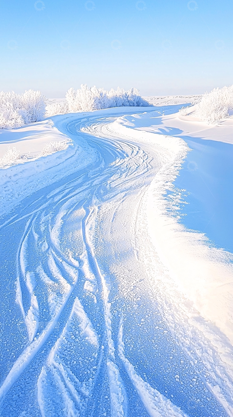 高清大图下载【趣麦麦图】雪地蜿蜒小径