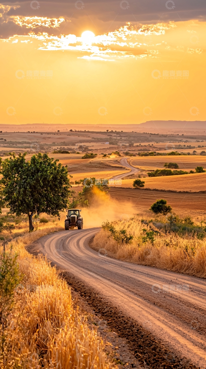 高清大图下载【趣麦麦图】夕阳下的乡村小路
