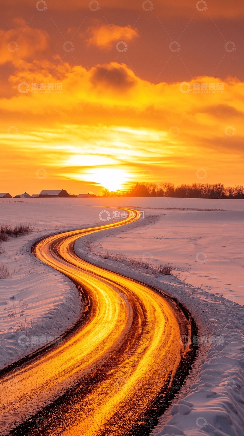 高清大图下载【趣麦麦图】冬日夕阳下的蜿蜒小路