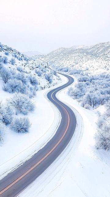冬日雪景蜿蜒山路