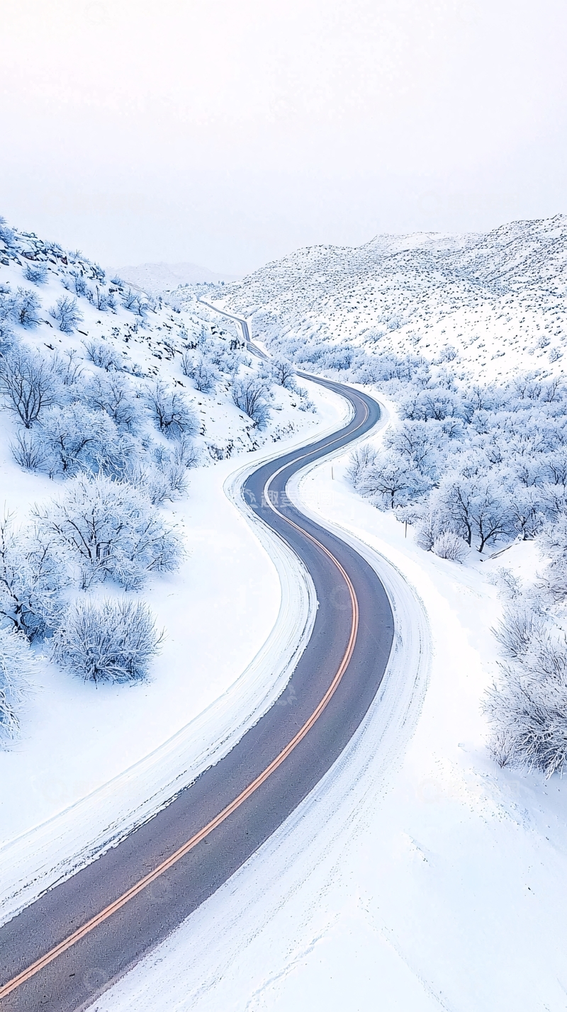 高清大图下载【趣麦麦图】冬日雪景蜿蜒山路