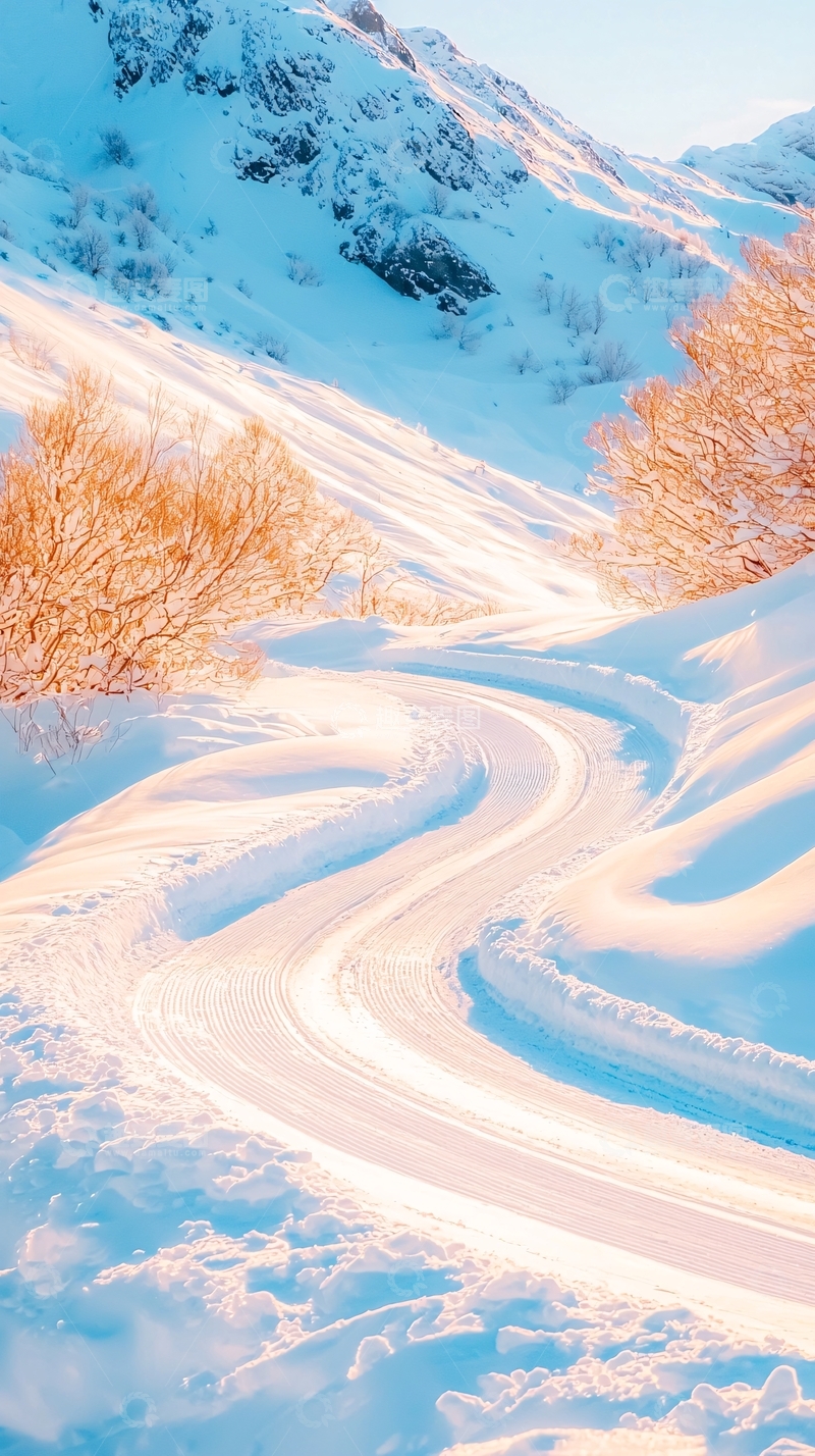 高清大图下载【趣麦麦图】雪地蜿蜒小路风景