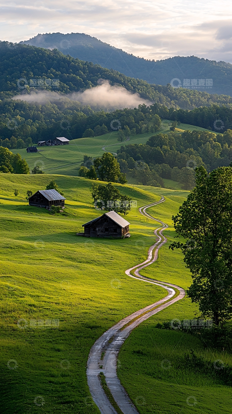 高清大图下载【趣麦麦图】山间小路与木屋风景