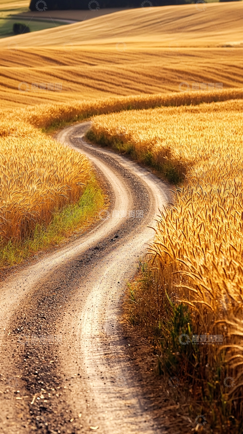 高清大图下载【趣麦麦图】金黄色麦田中的蜿蜒小路