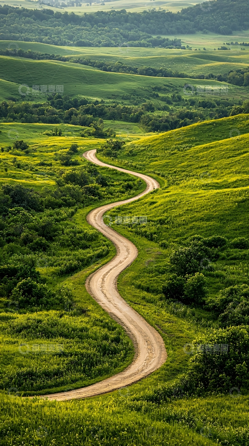 高清大图下载【趣麦麦图】蜿蜒小路穿越绿色田野