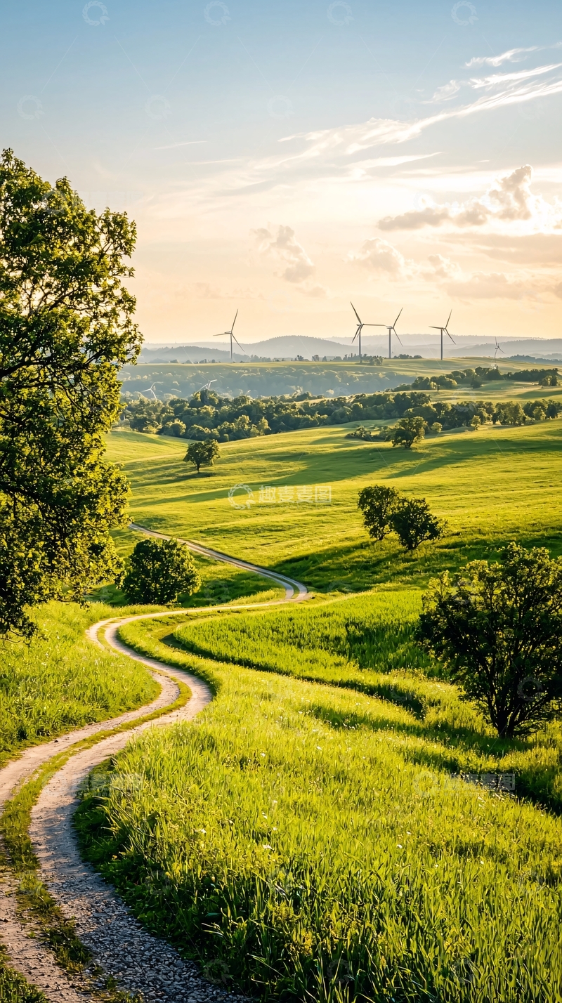 高清大图下载【趣麦麦图】绿色田野上的蜿蜒小路