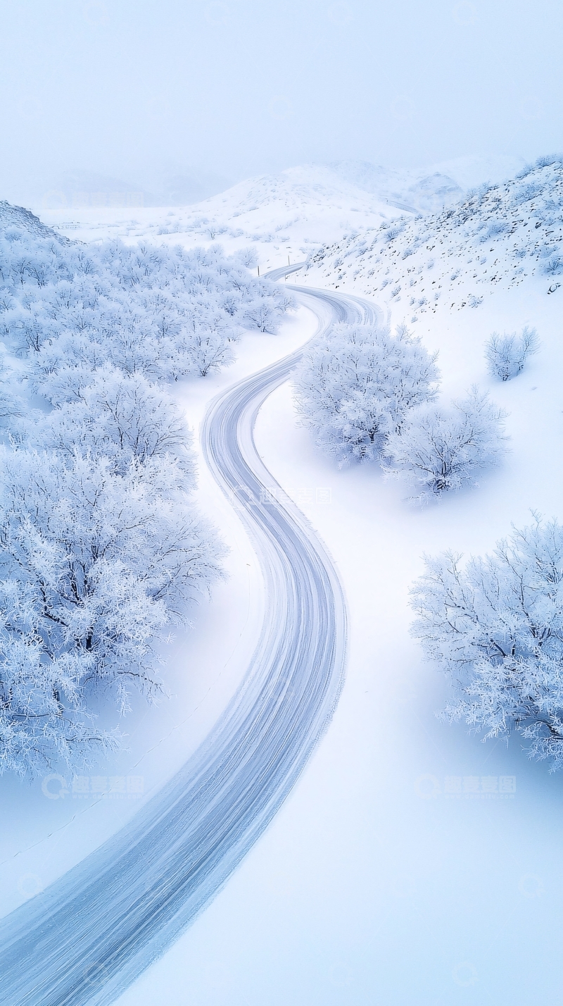 高清大图下载【趣麦麦图】雪景蜿蜒山路