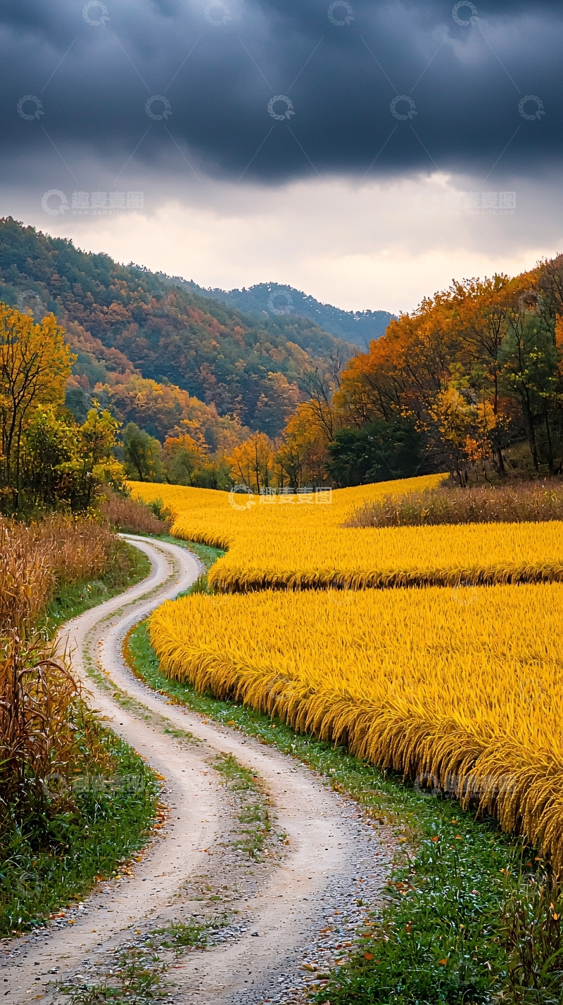 高清大图下载【趣麦麦图】秋日稻田小路风景