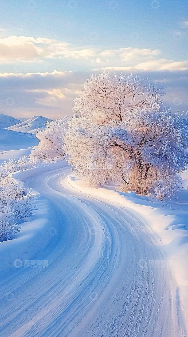 高清大图下载【趣麦麦图】冬日雪景小路风景