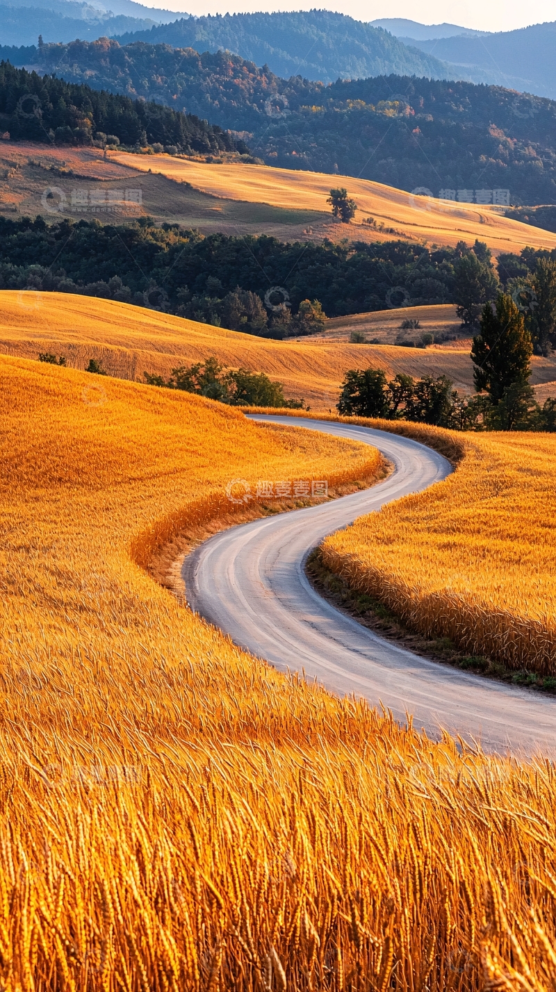 高清大图下载【趣麦麦图】-金秋田野蜿蜒小路