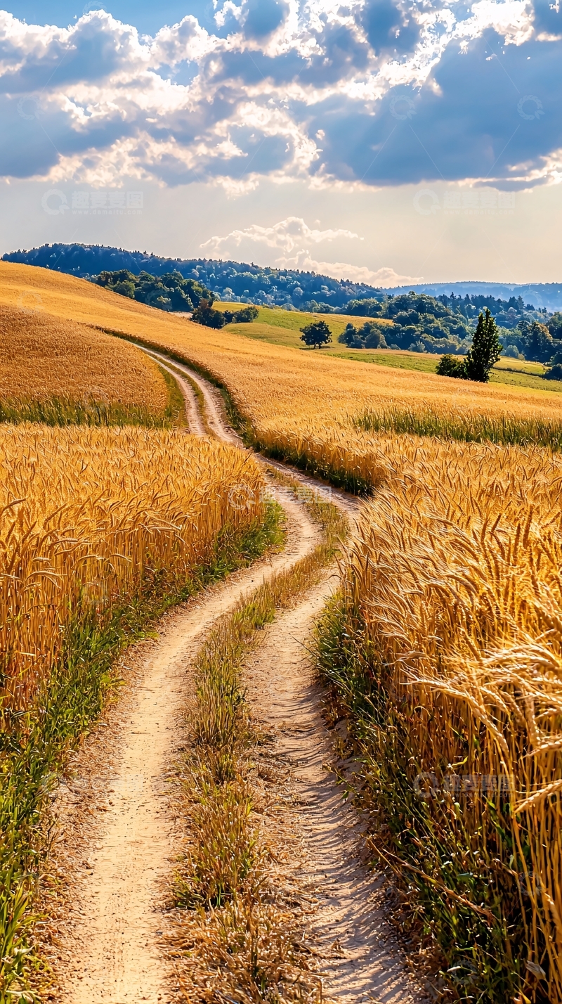 高清大图下载【趣麦麦图】金黄色麦田中的小路