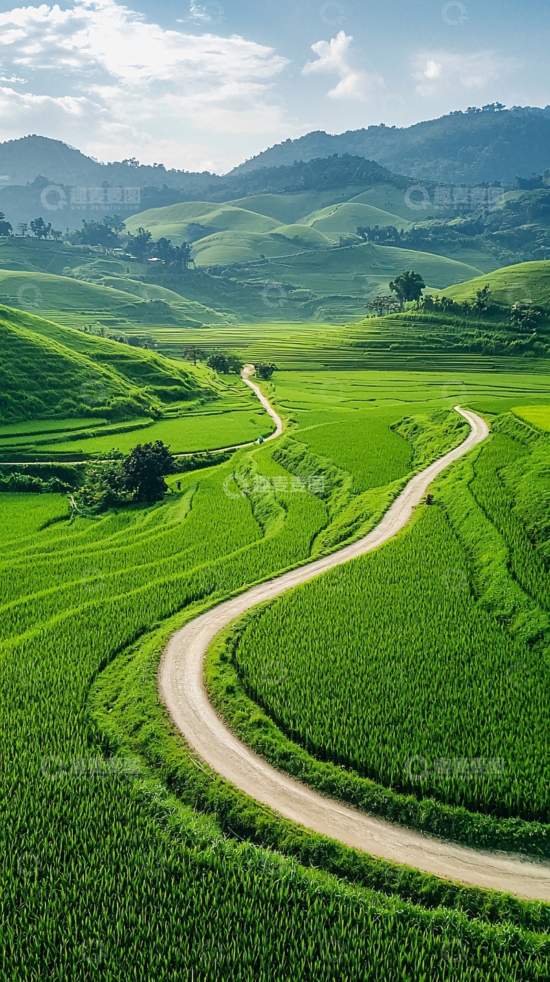 高清大图下载【趣麦麦图】蜿蜒山路与梯田美景
