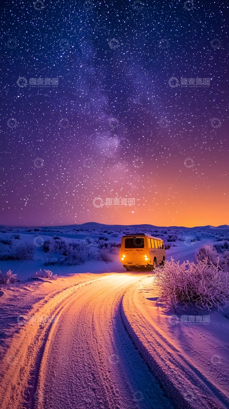 高清大图下载【趣麦麦图】雪地夜景下的小路