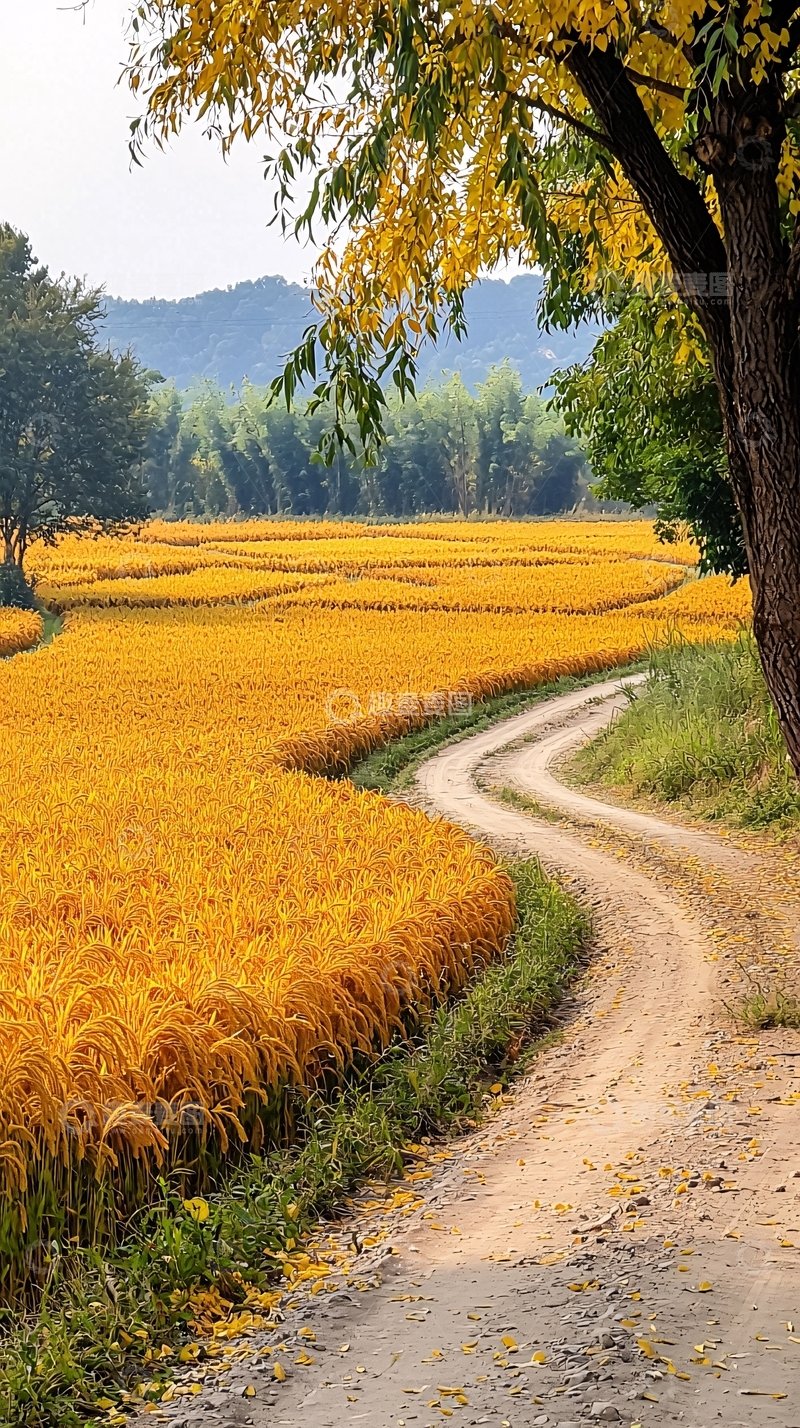 高清大图下载【趣麦麦图】金黄稻田与乡间小路
