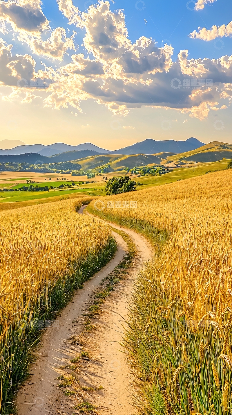 高清大图下载【趣麦麦图】金黄色麦田中的小路