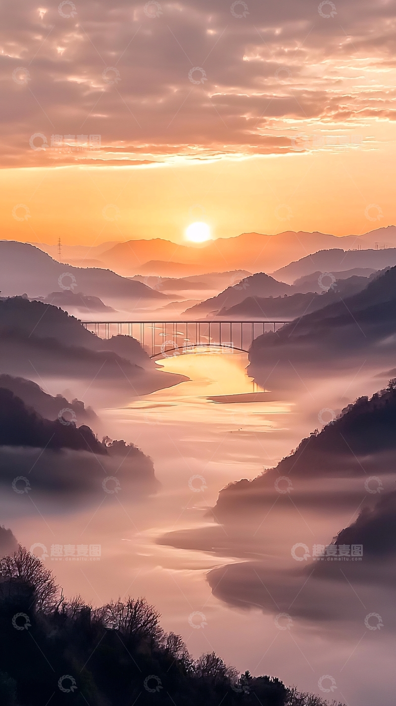 高清大图下载【趣麦麦图】日出云海山河图