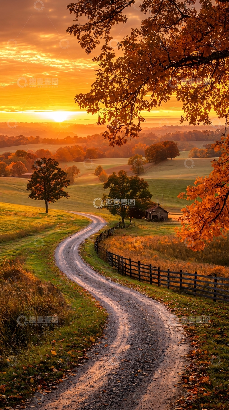 高清大图下载【趣麦麦图】秋日乡村小路风景