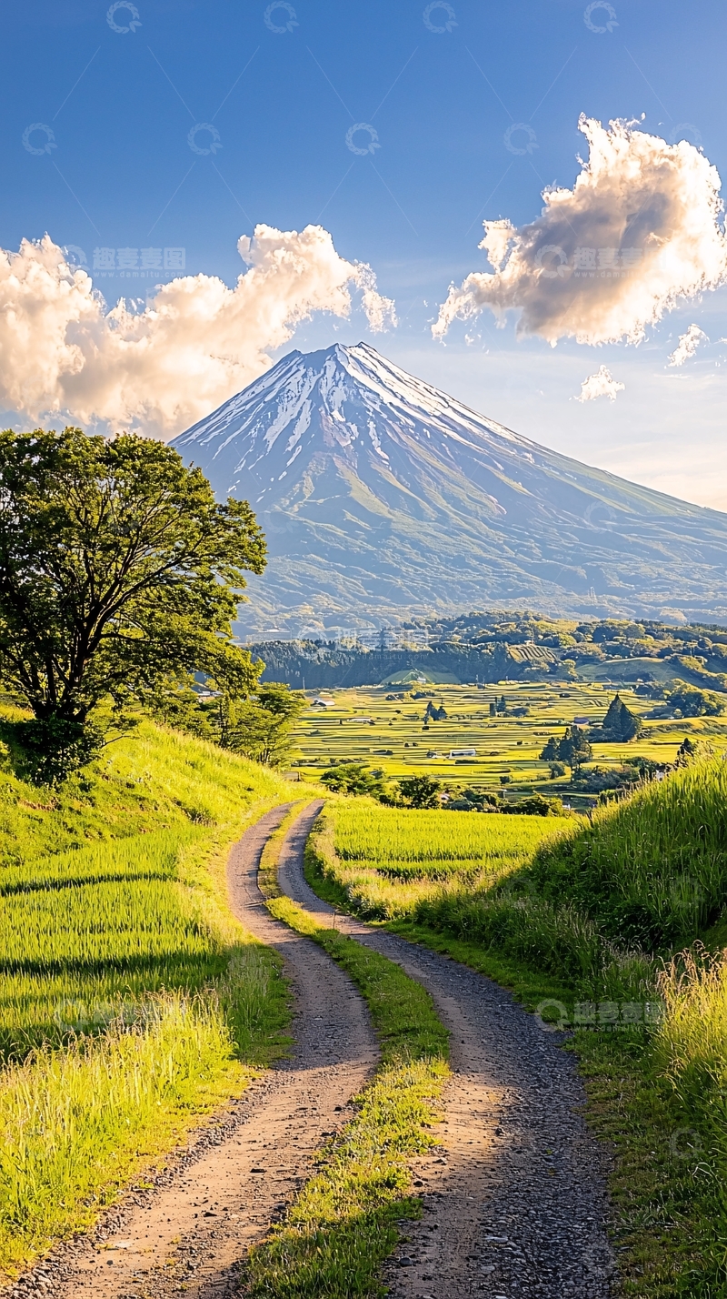 高清大图下载【趣麦麦图】富士山下的乡村小路