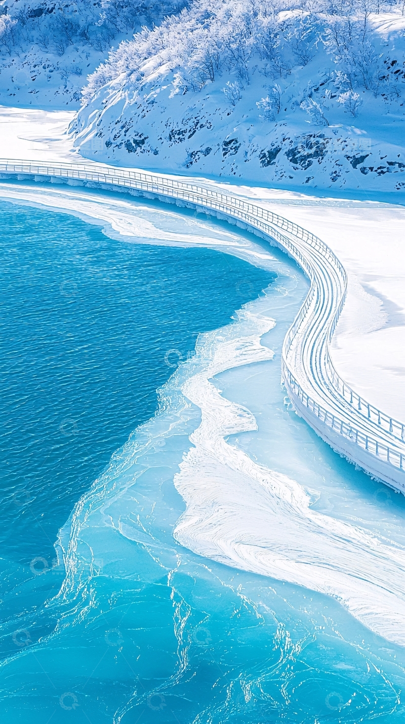 高清大图下载【趣麦麦图】冬日雪景中的蜿蜒道路