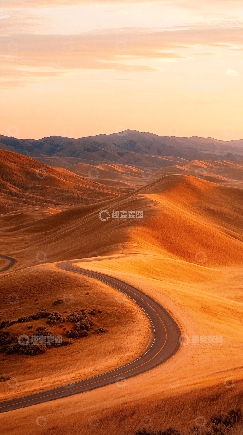 高清大图下载【趣麦麦图】沙漠公路日落风景