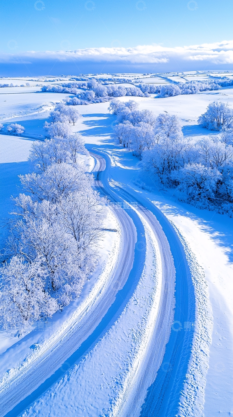 高清大图下载【趣麦麦图】冬日雪景蜿蜒小路