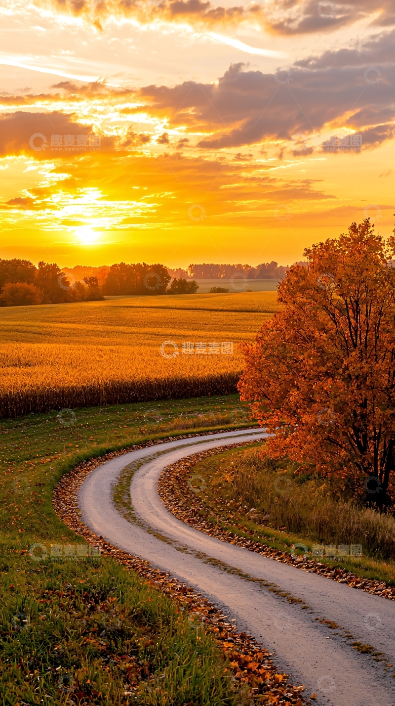 高清大图下载【趣麦麦图】秋日夕阳下的乡间小路