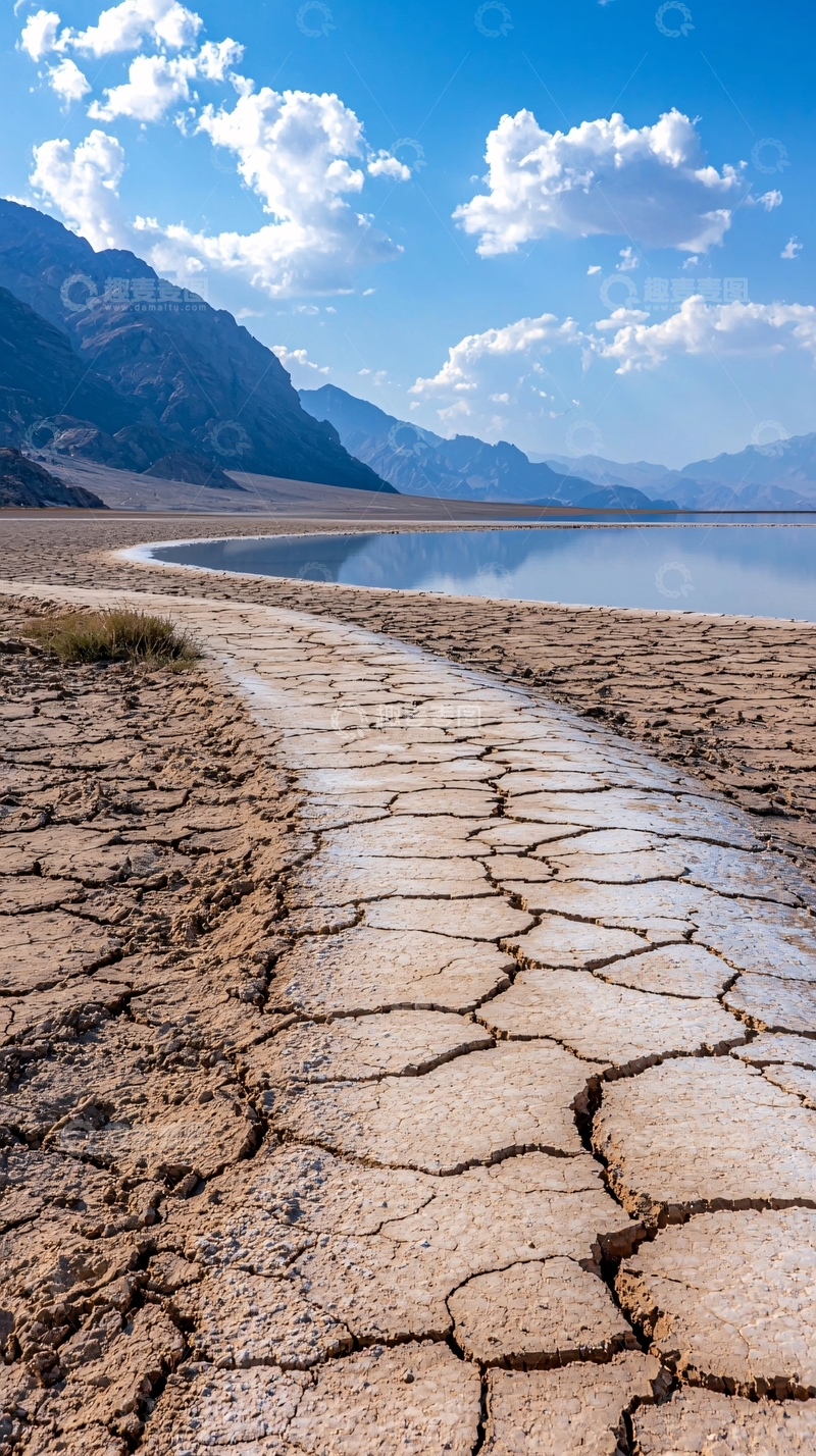 高清大图下载【趣麦麦图】干旱裂地与蓝天白云