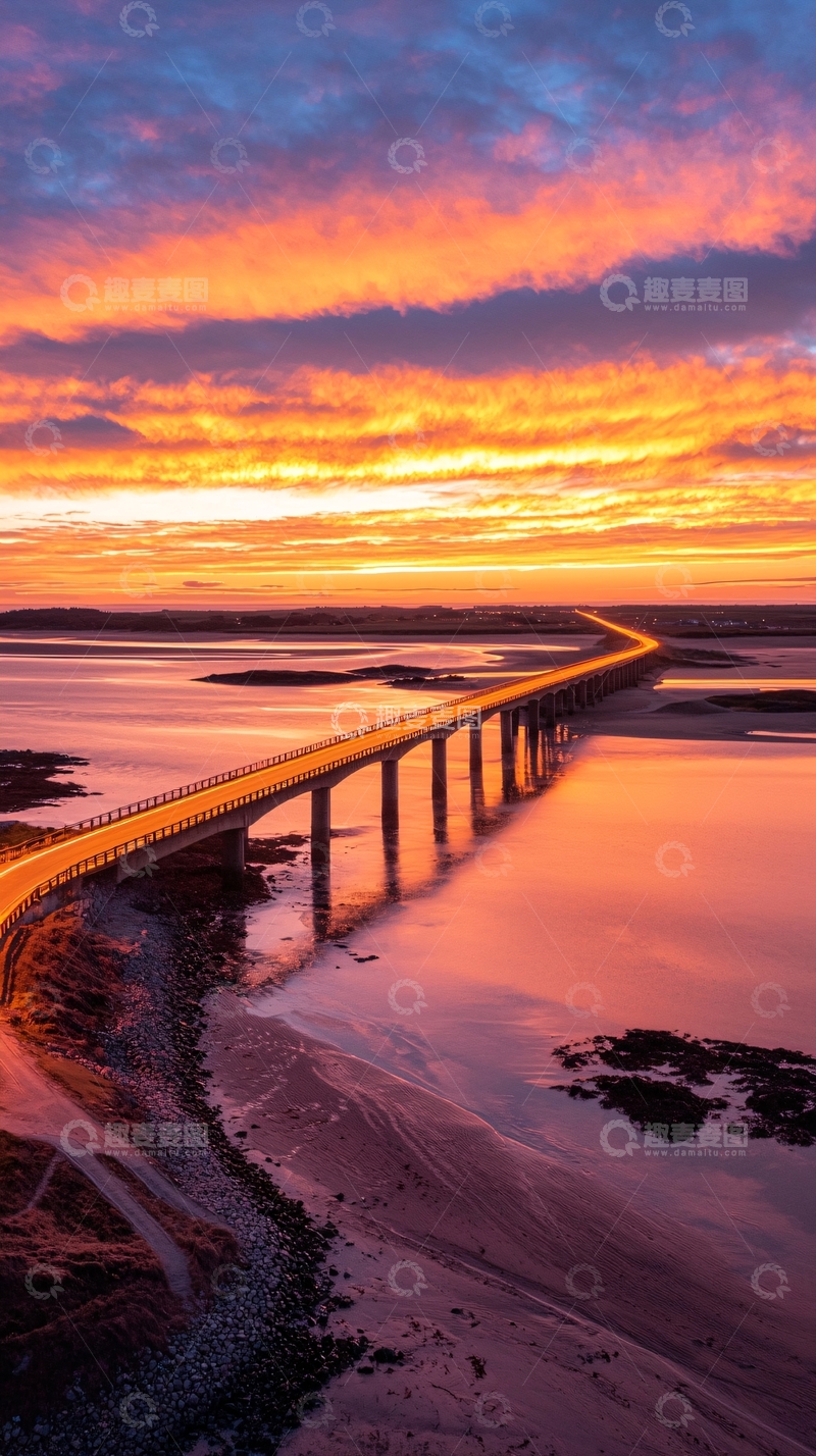 高清大图下载【趣麦麦图】夕阳下的跨海大桥