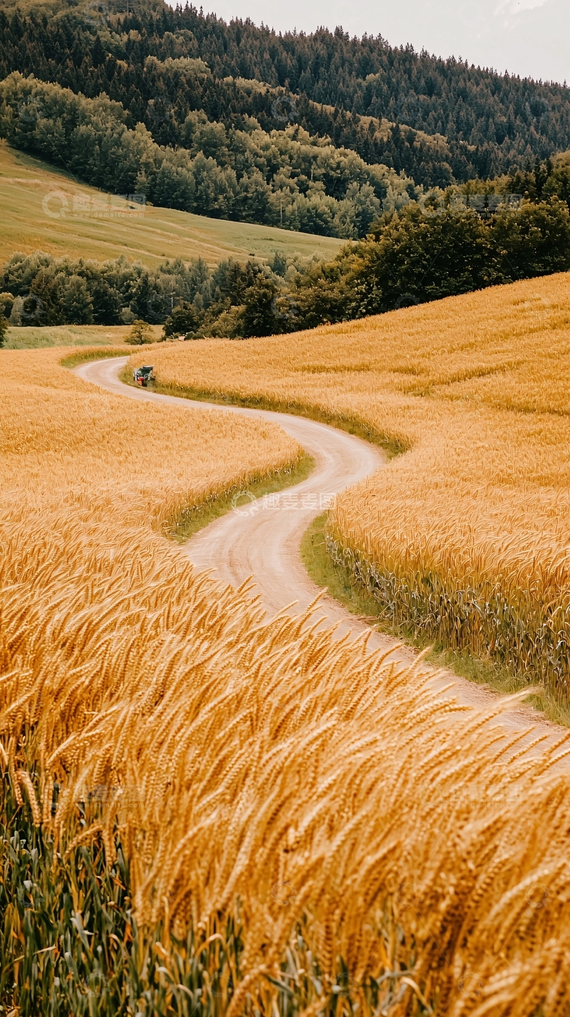 高清大图下载【趣麦麦图】金黄色麦田蜿蜒小路自然风景