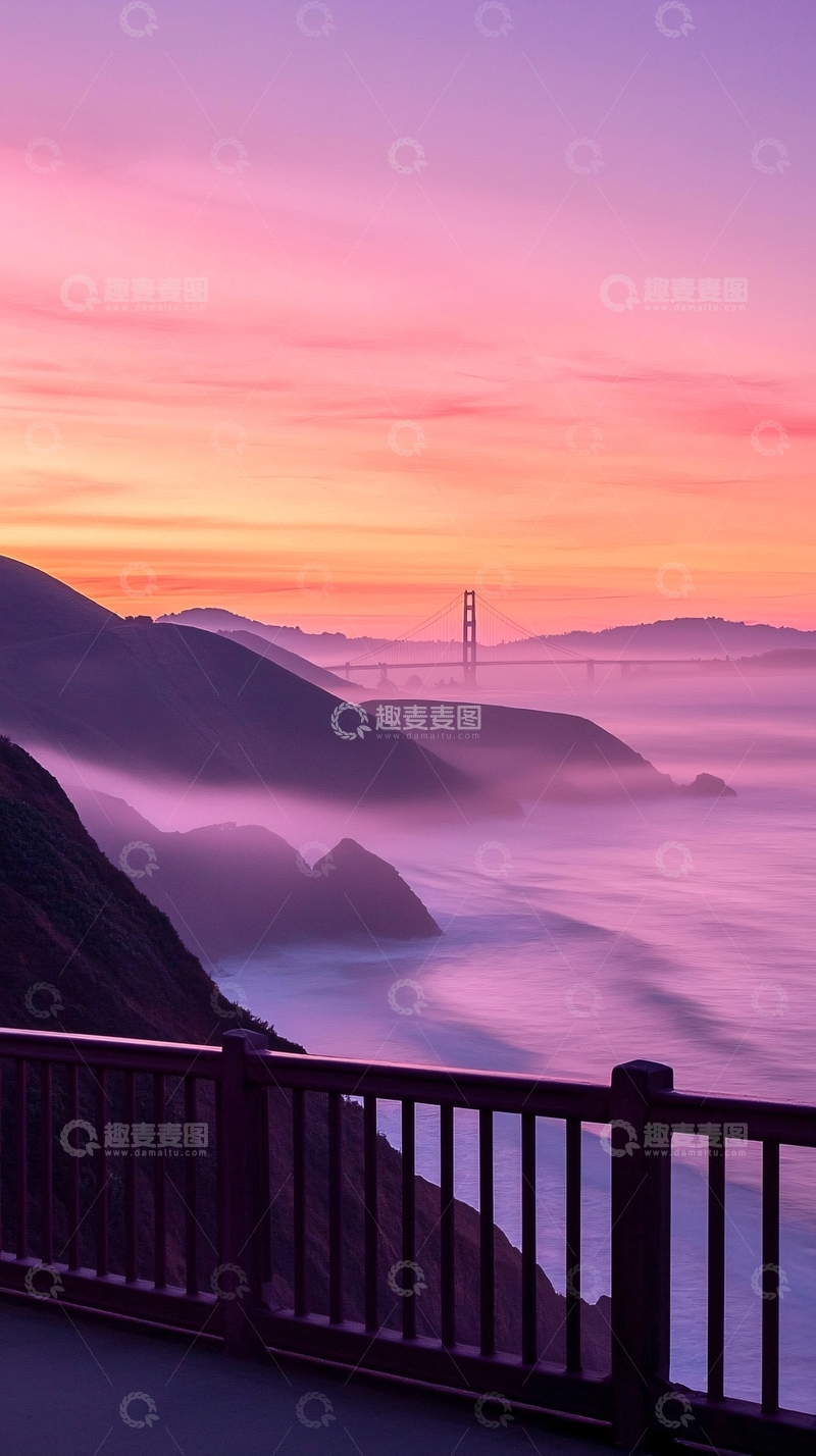 高清大图下载【趣麦麦图】日出金门大桥风景