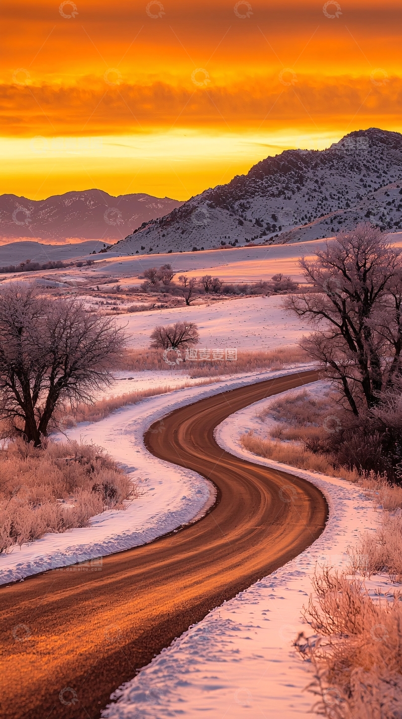 高清大图下载【趣麦麦图】冬日山间蜿蜒小路