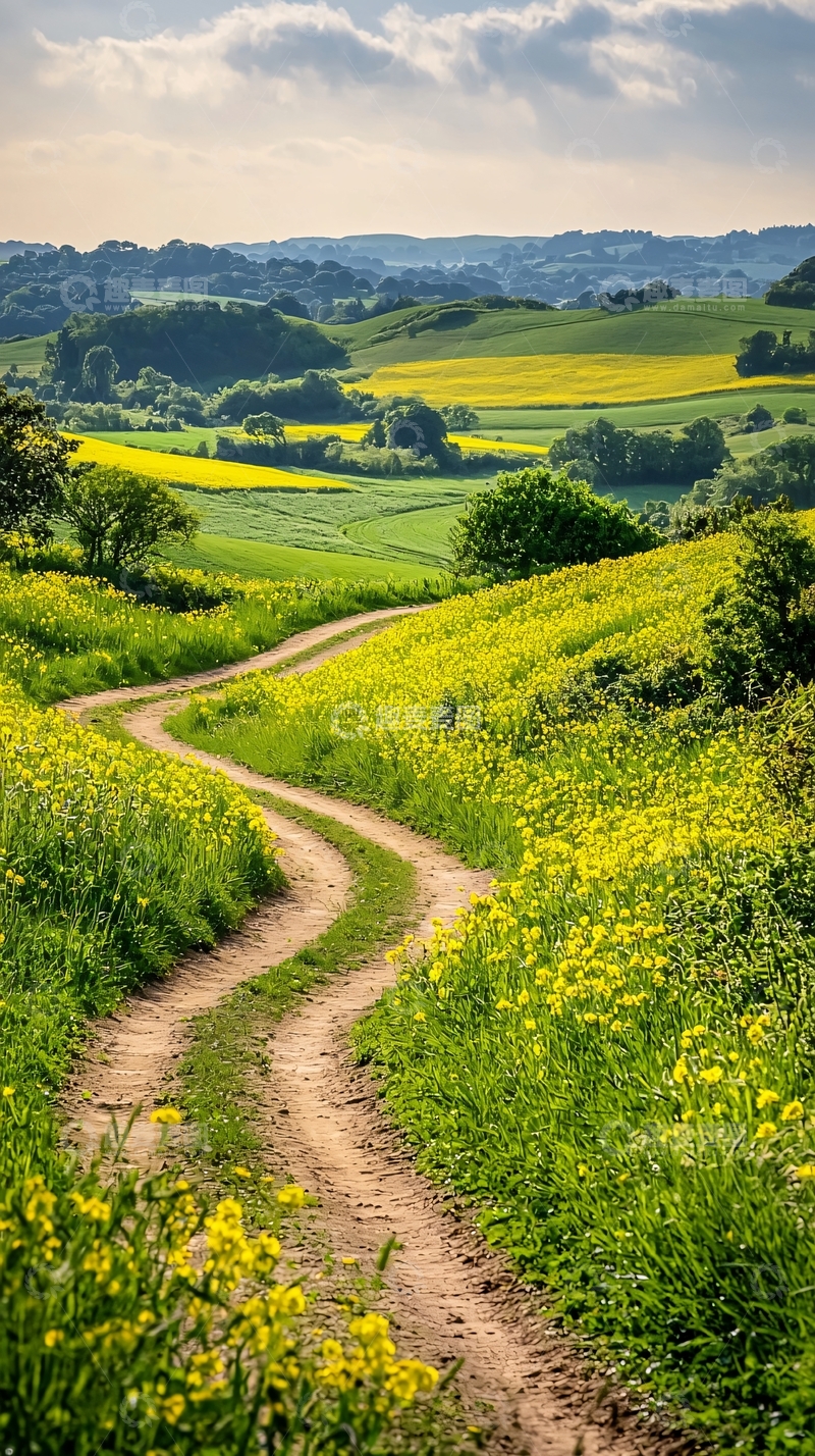 高清大图下载【趣麦麦图】乡村小路与油菜花田