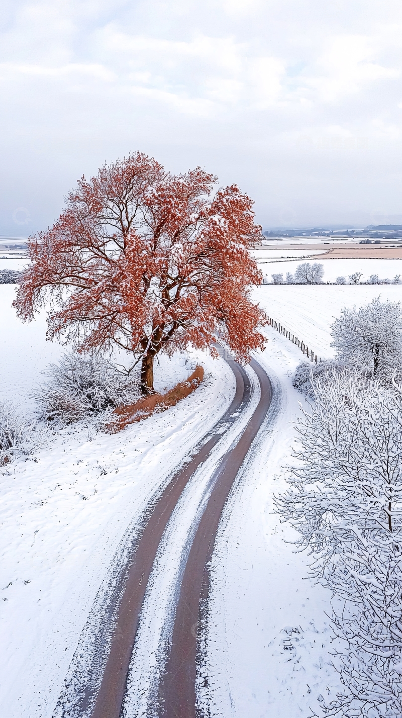 高清大图下载【趣麦麦图】冬日雪景中的蜿蜒小路