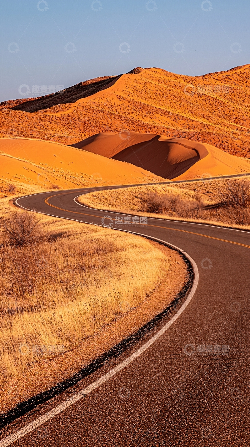 高清大图下载【趣麦麦图】沙漠公路蜿蜒曲折