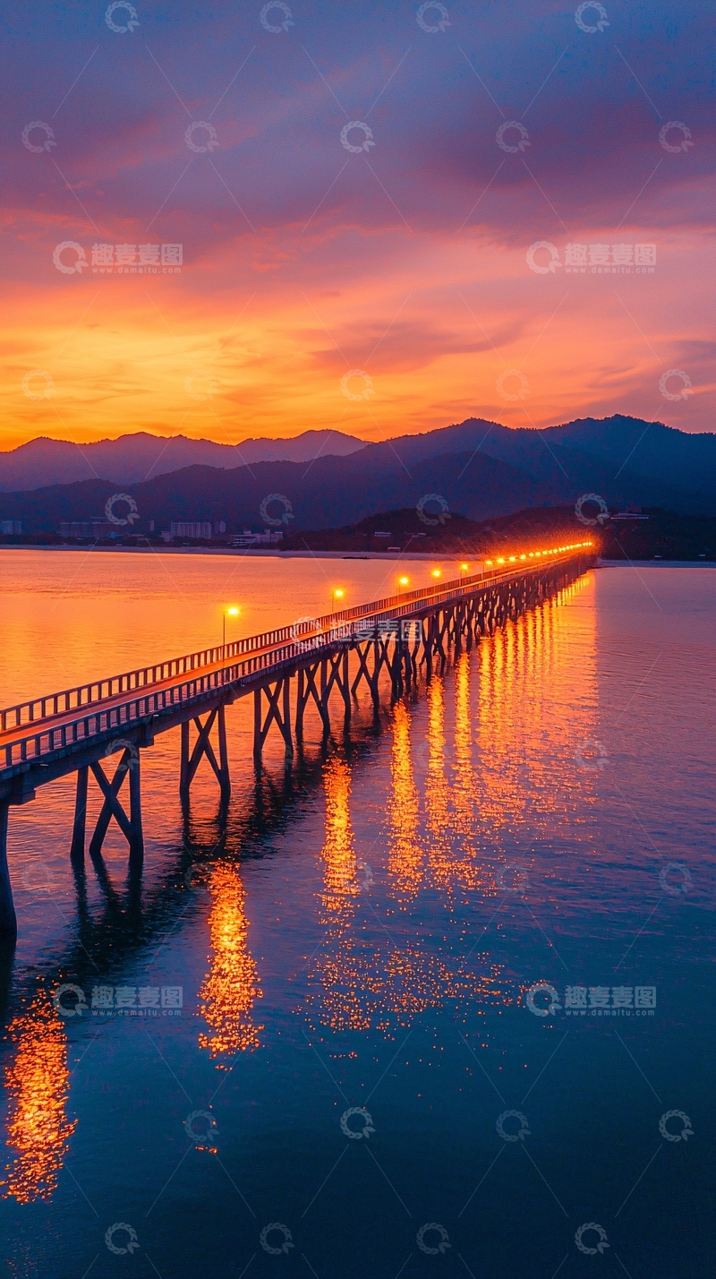 高清大图下载【趣麦麦图】日落长桥光影之美